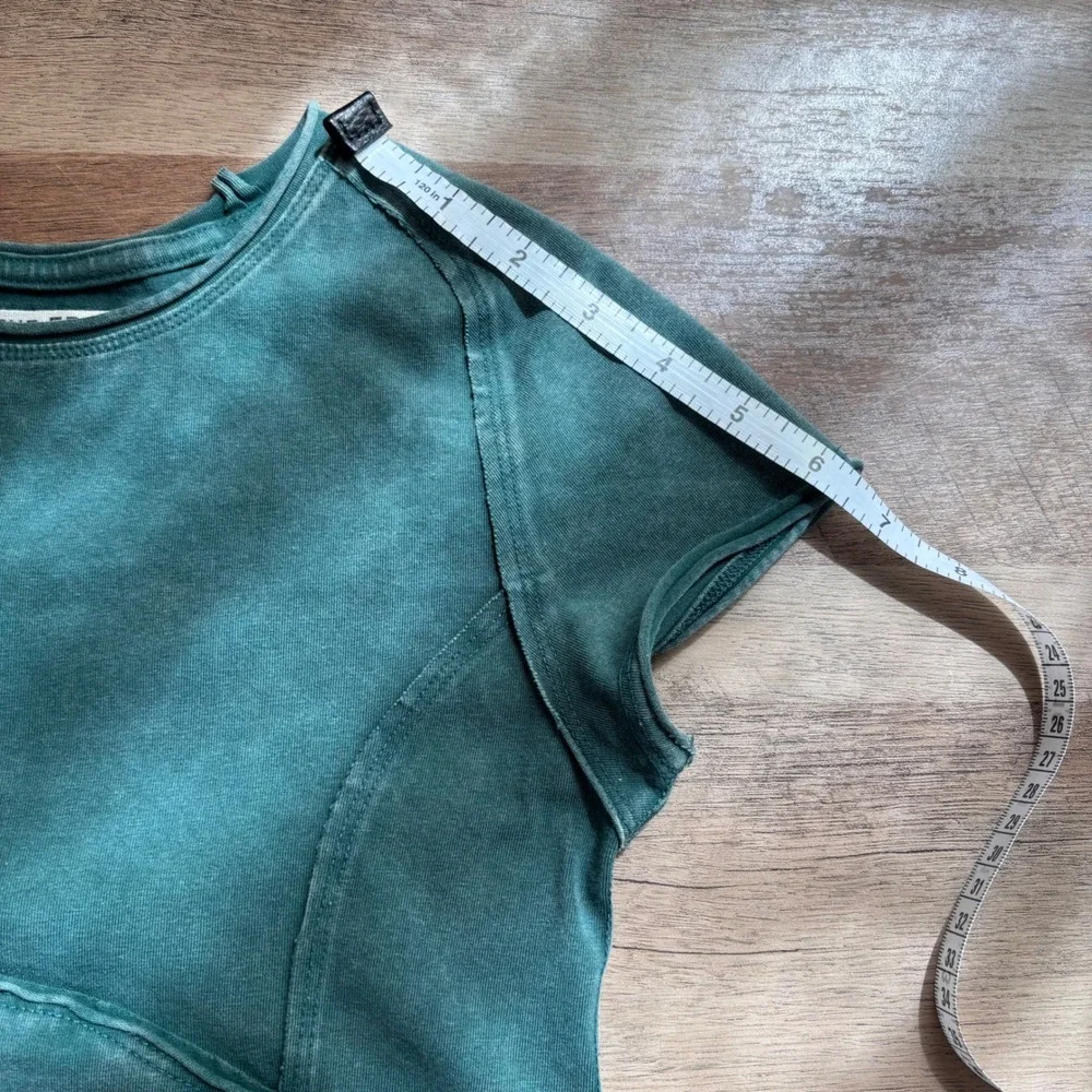 We The Free Protagonist Cropped Cap Sleeve Green Tee XS Top Gorpcore Earthy Boho